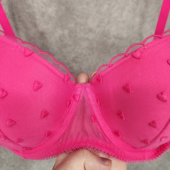Victoria's Secret PINK Wink Push Up Balconette Bra 36D Pink Hearts Underwire - Picture 3 of 10